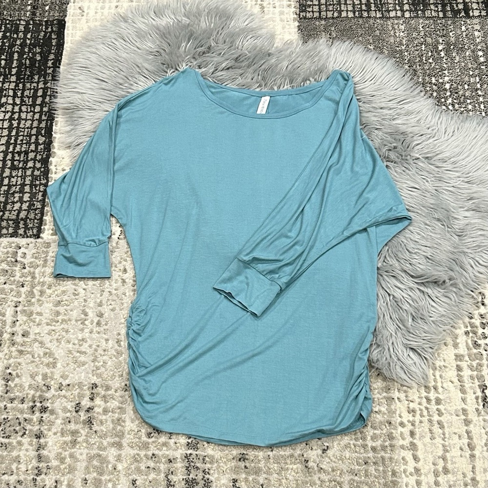 Zenana Womens Teal Pullover Dolman 3/4 Sleeve Shirt Top Size XL Stretch